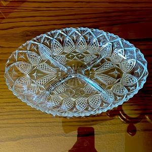 Vintage crystal divided serving dish.
